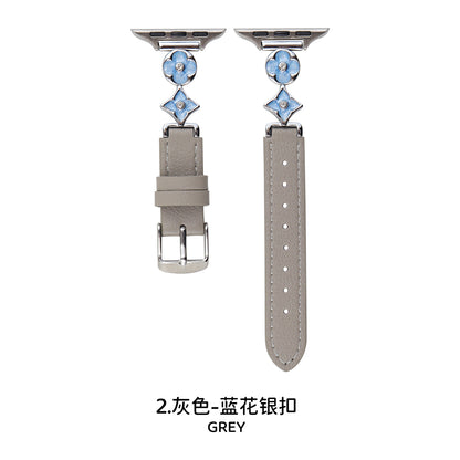 Four-leaf flower metal connector leather Apple watch strap