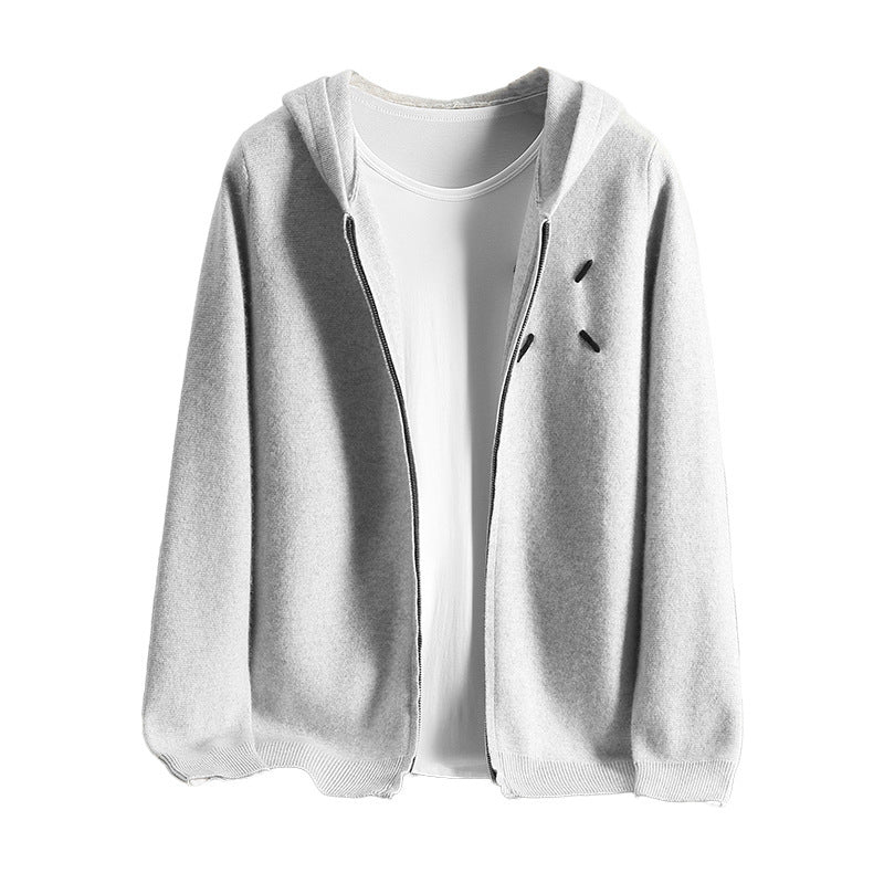 Palla band ™️ 2025 spring new men's cashmere short loose hooded long-sleeved solid color casual cardigan hoodie knitted jacket