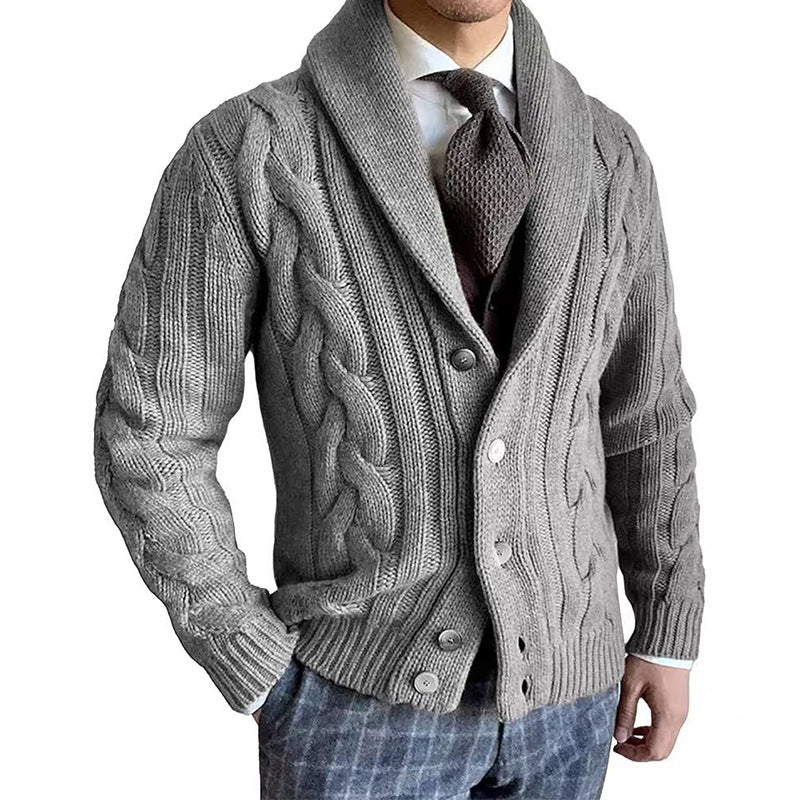 2025 autumn and winter new knitted cardigan men's lapel long-sleeved twisted sweater jacket