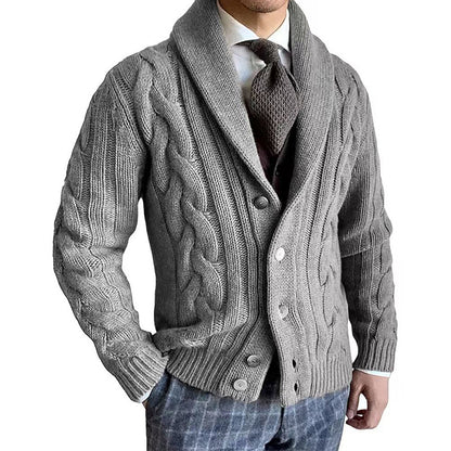 2025 autumn and winter new knitted cardigan men's lapel long-sleeved twisted sweater jacket