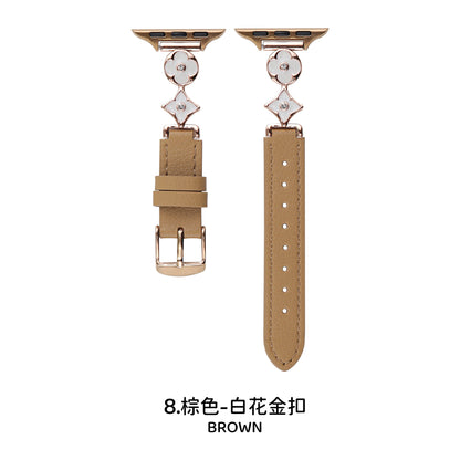 Four-leaf flower metal connector leather Apple watch strap