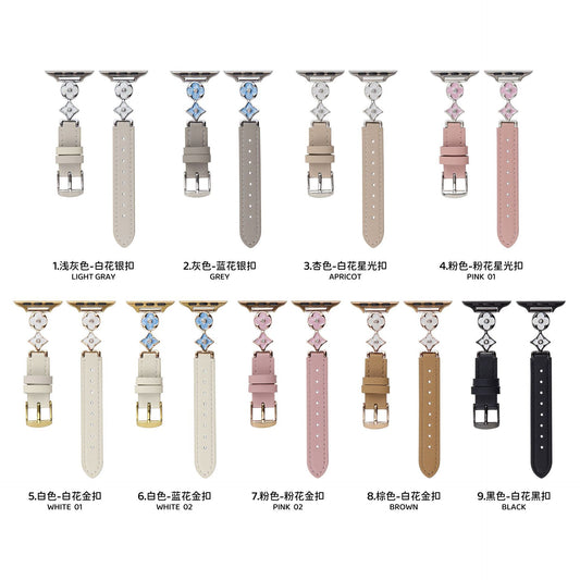 Four-leaf flower metal connector leather Apple watch strap