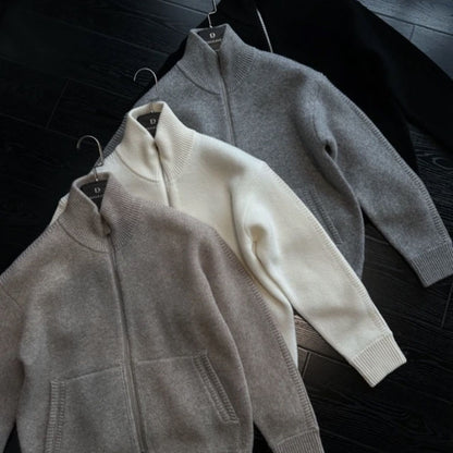 Pallaband™️ Sport Style High-Neck Zipper Thick 100% Wool Knit Cardigan Set