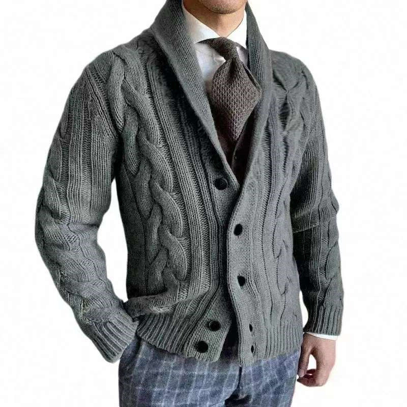 2025 autumn and winter new knitted cardigan men's lapel long-sleeved twisted sweater jacket