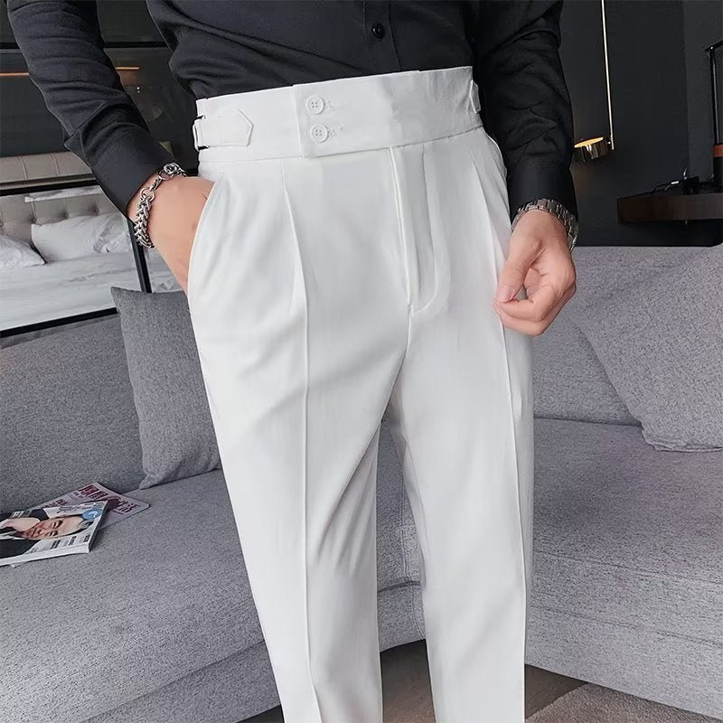 Neapolitan trousers men's Korean version slim-fitting trousers autumn retro high-waisted business solid color straight casual trousers