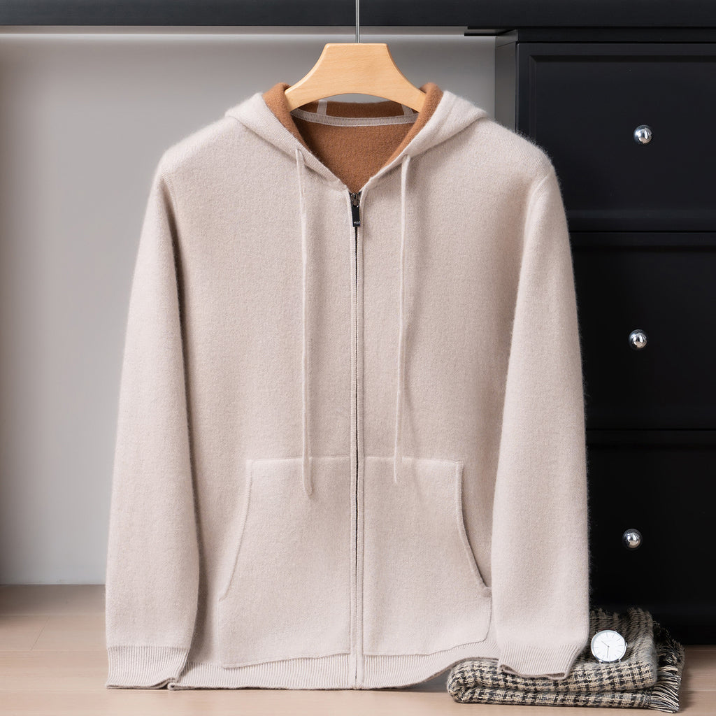 PALLABAND ™️ Albas goat 100% pure cashmere shirt men's air layer thickened hoodie zip sweater jacket