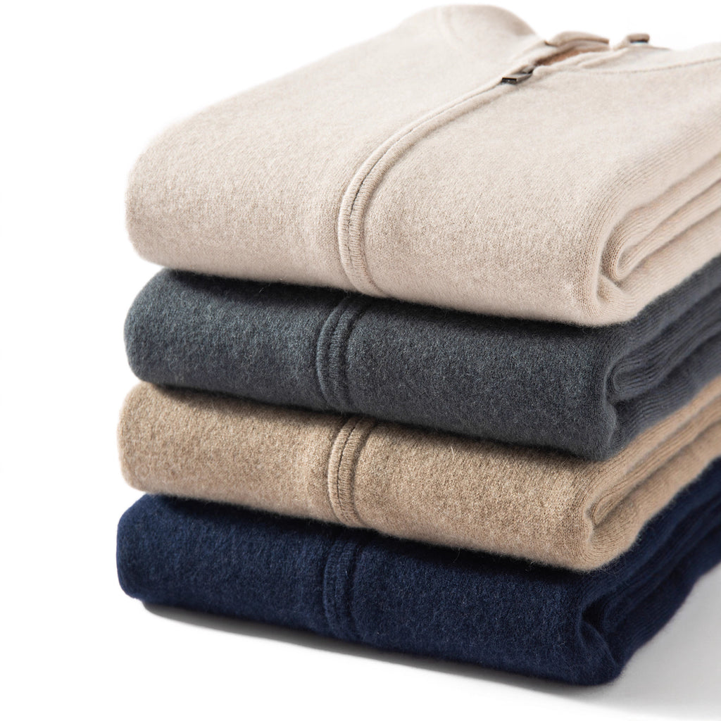 PALLABAND ™️ Albas goat 100% pure cashmere shirt men's air layer thickened hoodie zip sweater jacket