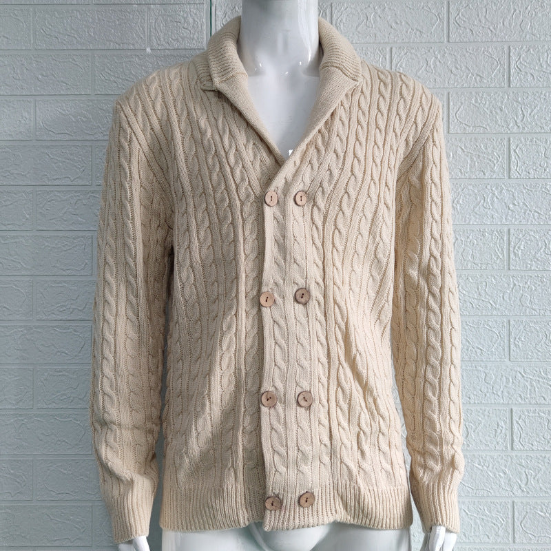 European and American knitted cardigan men's 2025 autumn/winter solid color lapel long-sleeved sweater jacket