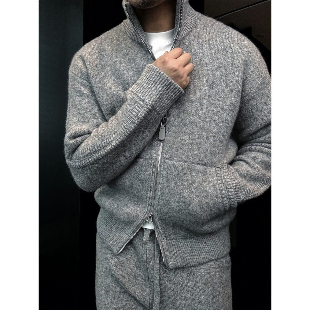 Pallaband™️ Sport Style High-Neck Zipper Thick 100% Wool Knit Cardigan Set
