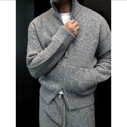 Pallaband™️ Sport Style High-Neck Zipper Thick 100% Wool Knit Cardigan Set