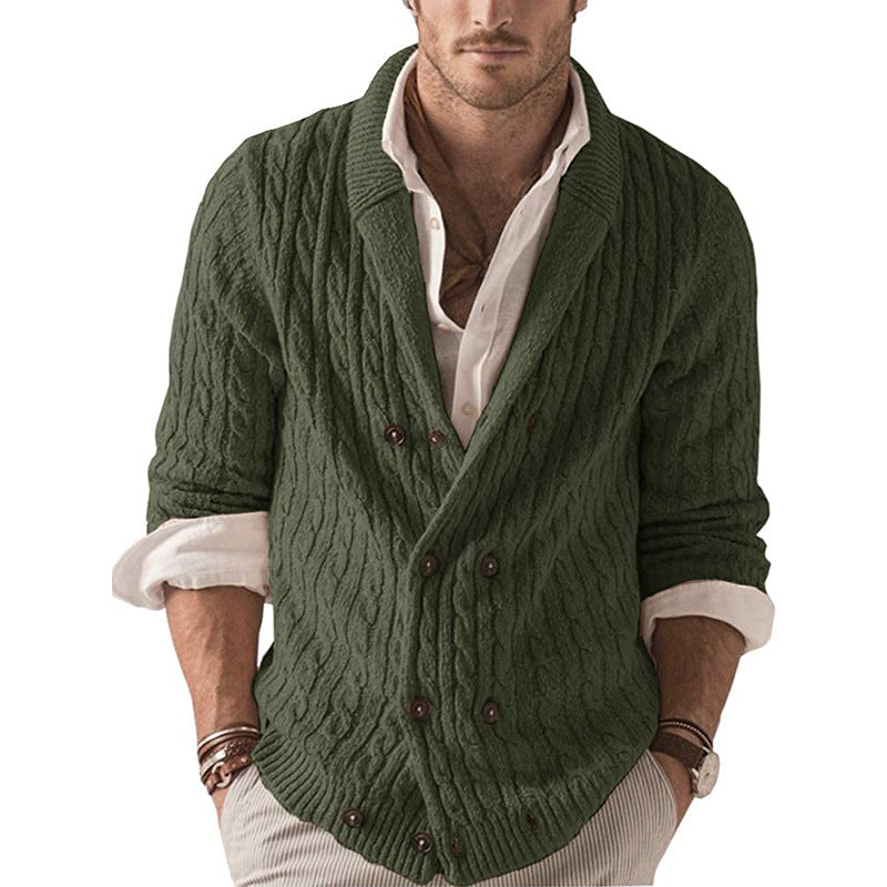 European and American knitted cardigan men's 2025 autumn/winter solid color lapel long-sleeved sweater jacket