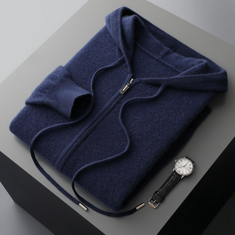PB ™️ Men's Luxury Grade Hooded Cardigan 100% Pure Fleece Air Layer Thickened Pocket Casual Knitted Sweater Jacket SET