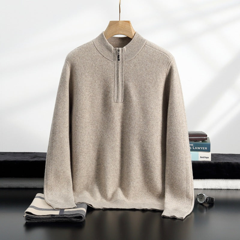 Pallaband ™️ Casual Men's Thickened Cashmere Half Turtleneck Loose Autumn/Winter Half Zipper Pullover Knitted Sweater