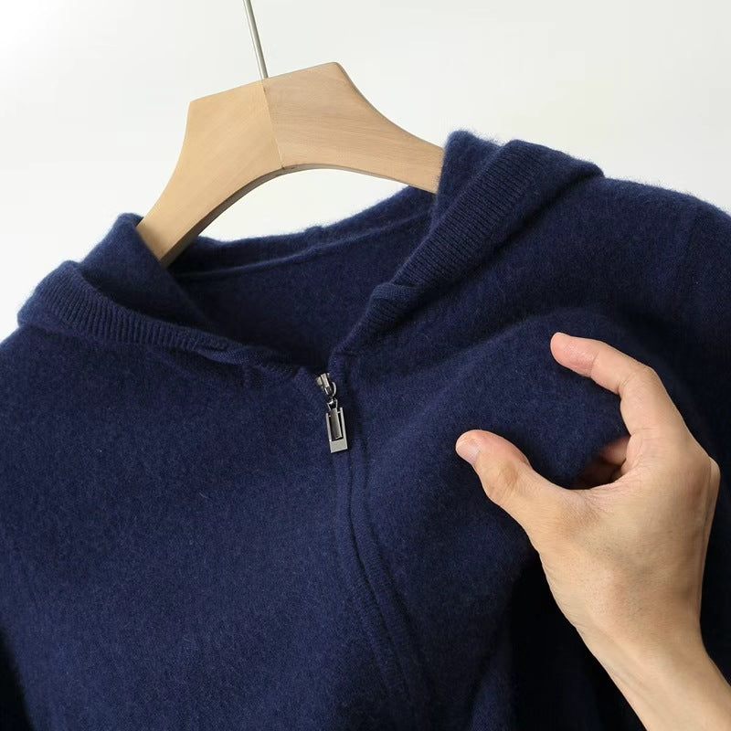 PB ™️ Men's Luxury Grade Hooded Cardigan 100% Pure Fleece Air Layer Thickened Pocket Casual Knitted Sweater Jacket SET