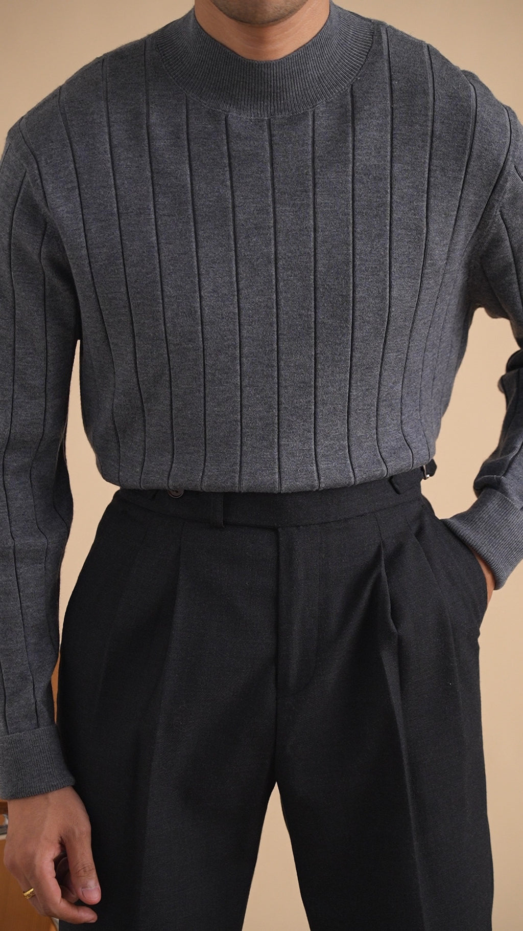 Autumn and winter gentleman slim-fit wool knitted sweater retro Italian long-sleeved semi-turtleneck sweater