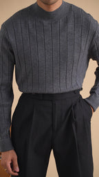 Autumn and winter gentleman slim-fit wool knitted sweater retro Italian long-sleeved semi-turtleneck sweater