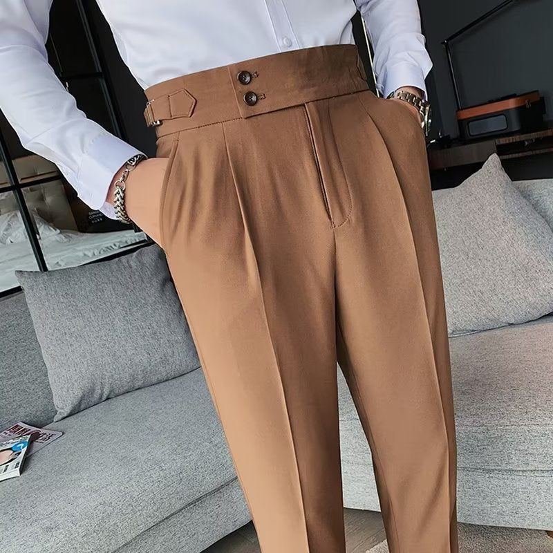 Neapolitan trousers men's Korean version slim-fitting trousers autumn retro high-waisted business solid color straight casual trousers