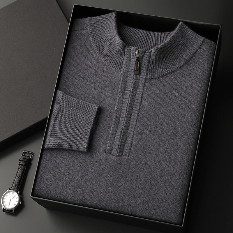 Pallaband ™️ Casual Men's Thickened Cashmere Half Turtleneck Loose Autumn/Winter Half Zipper Pullover Knitted Sweater