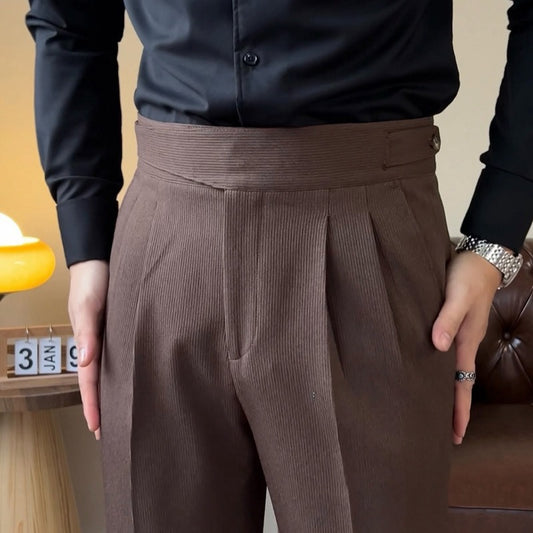 Casual suit pants new versatile Italian button Gurkha high waist straight tube drape