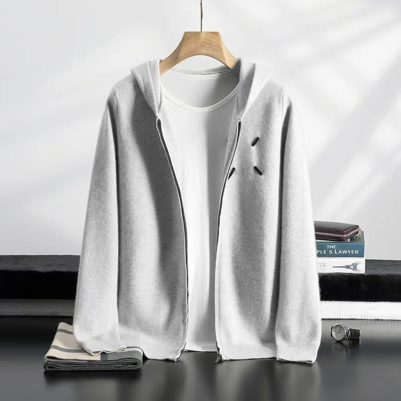 Palla band ™️ 2025 spring new men's cashmere short loose hooded long-sleeved solid color casual cardigan hoodie knitted jacket