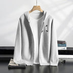 Palla band ™️ 2025 spring new men's cashmere short loose hooded long-sleeved solid color casual cardigan hoodie knitted jacket