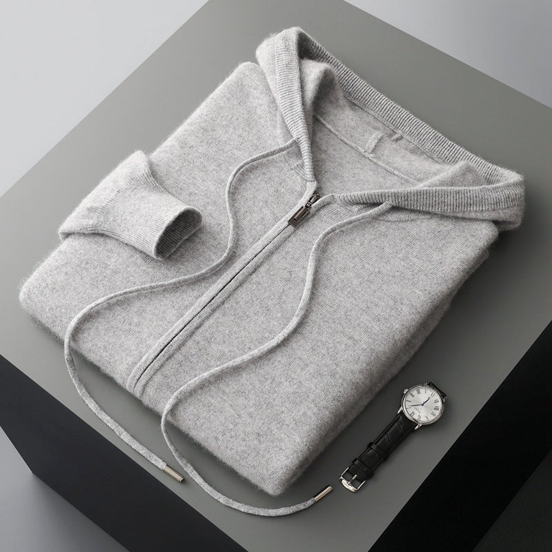 PB ™️ Men's Luxury Grade Hooded Cardigan 100% Pure Fleece Air Layer Thickened Pocket Casual Knitted Sweater Jacket SET