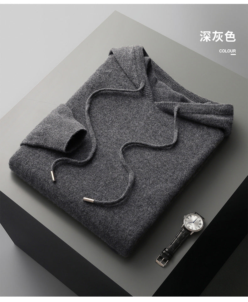 Pallaband ™️ new cashmere sweater men's hooded sweater solid color knitted wool hoodie set