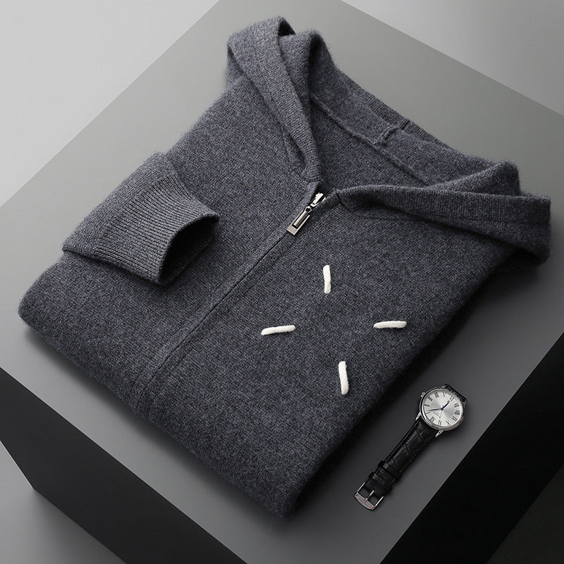 Palla band ™️ 2025 spring new men's cashmere short loose hooded long-sleeved solid color casual cardigan hoodie knitted jacket