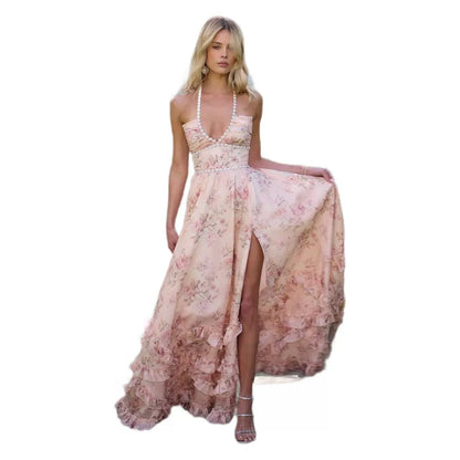 Pallaband ™️ Elegant Temperament Dress Printed Slim Swing Vacation Suspender Dress
