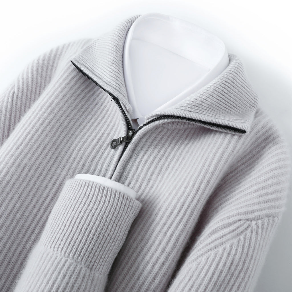 Pallaband™️Thickened simple men's knitted cardigan sweater cashmere  cross-border semi-turtleneck zipper men's loose coat