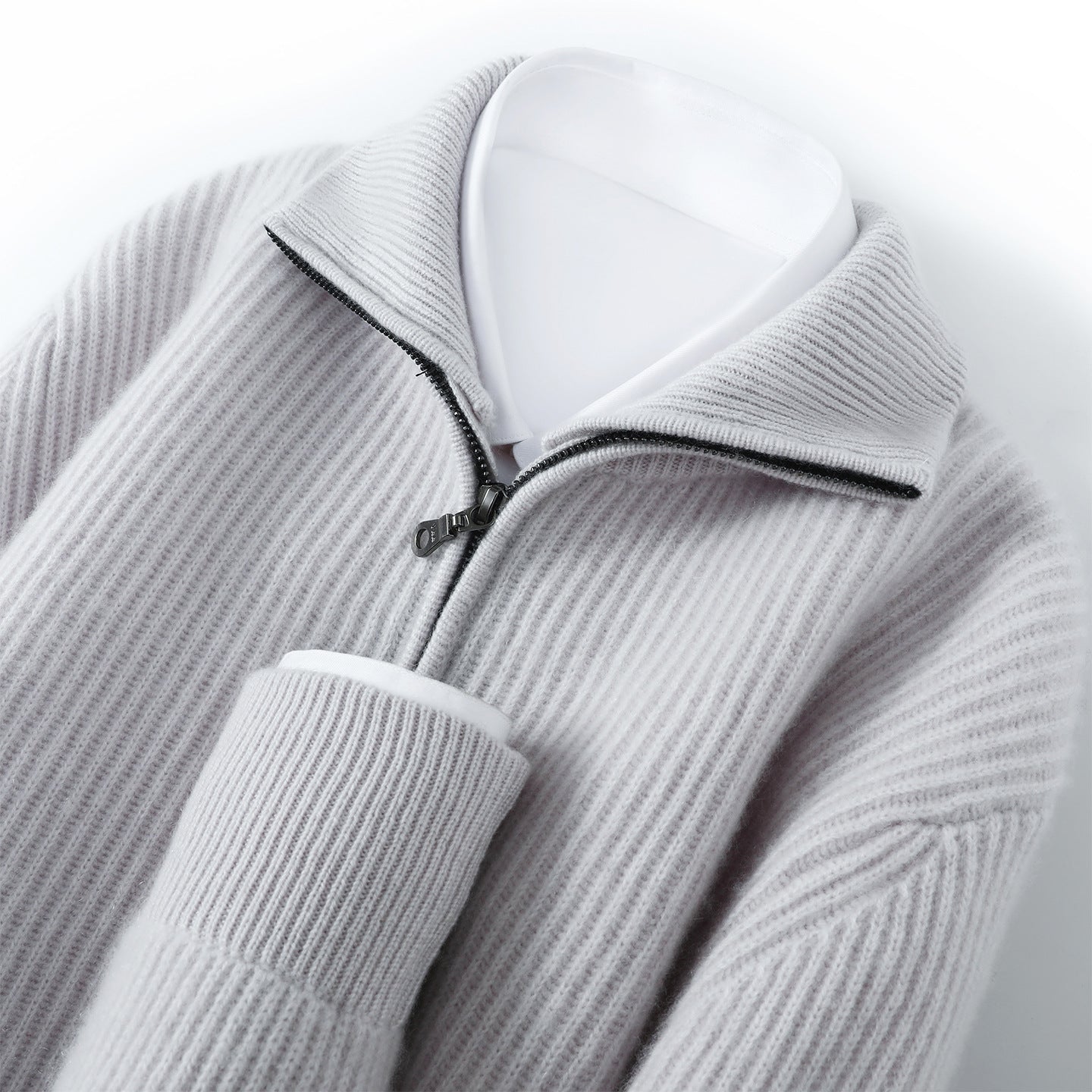 Pallaband™️Thickened simple men's knitted cardigan sweater cashmere  cross-border semi-turtleneck zipper men's loose coat