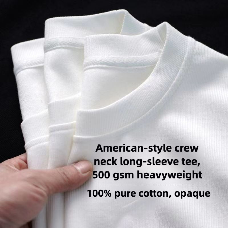 Palla Band ™️ 500G heavy bottoming shirt, American small neckline loose cotton thickened long sleeve t-shirt