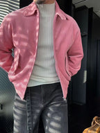 Pallaband™️ Semi-high neck vertical striped leather label knitted sweater