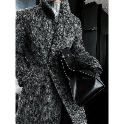 Pallaband™️ 【London Street】 Long-length Alpaca Duster Coat in Smoky Grey with Double Breasted Design
