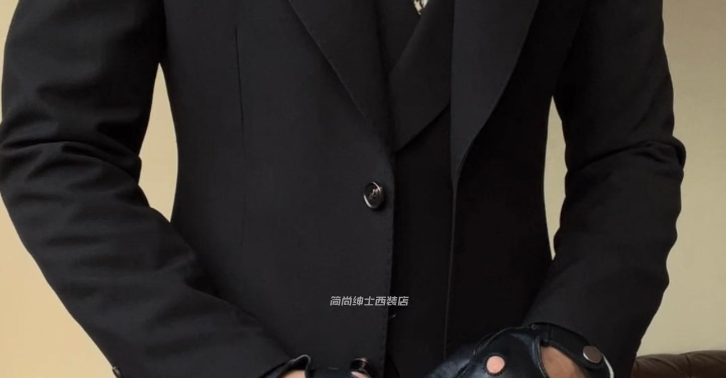 Men's mid-length lapel three-piece suit set