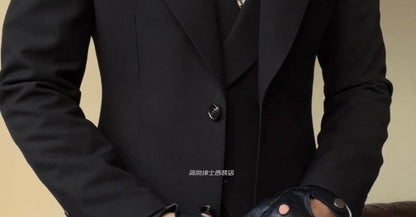 Men's mid-length lapel three-piece suit set