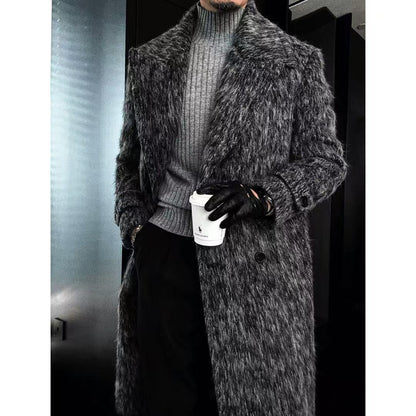 Pallaband™️ 【London Street】 Long-length Alpaca Duster Coat in Smoky Grey with Double Breasted Design