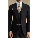 A three-piece black, light luxury, powerful British gentleman's suit for men