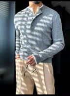 Pallaband™️ Unisex Henley collar sweater  luxury loose pullover twist design American vintage knitwear