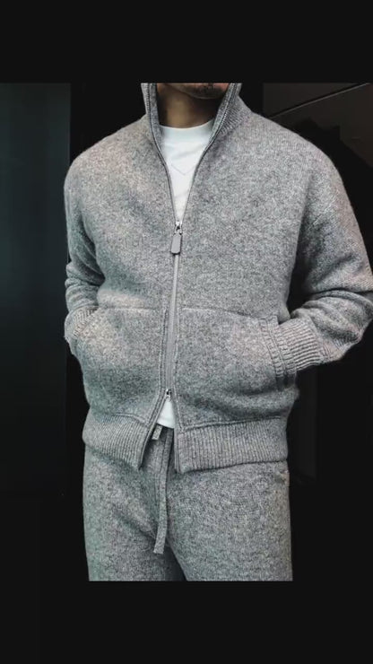 Pallaband™️ Sport Style High-Neck Zipper Thick 100% Wool Knit Cardigan Set