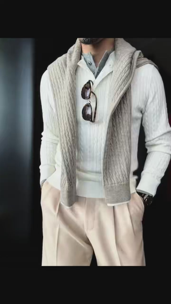 Pallaband™️ Unisex Henley collar sweater  luxury loose pullover twist design American vintage knitwear