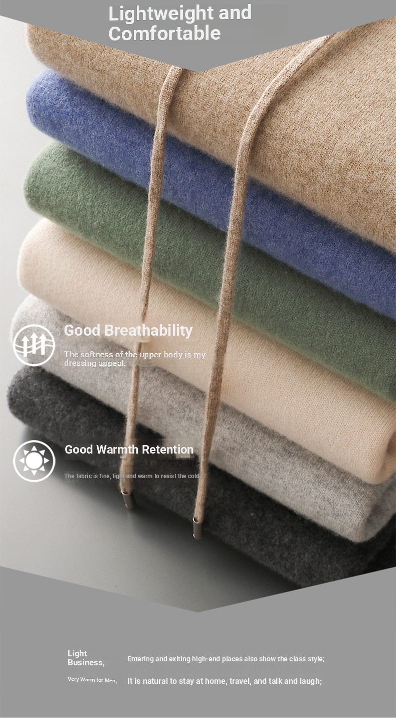 Pallaband ™️ new cashmere sweater men's hooded sweater solid color knitted wool hoodie set